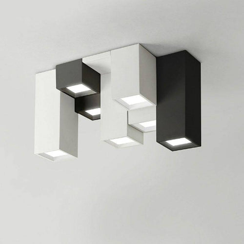 Plafonnier design géométrique à LED avec tubes rectangulaires noir et blanc - vue 2 sur 6