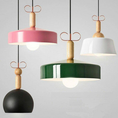Suspension moderne de couleur et tige en bois - vue 7 sur 7