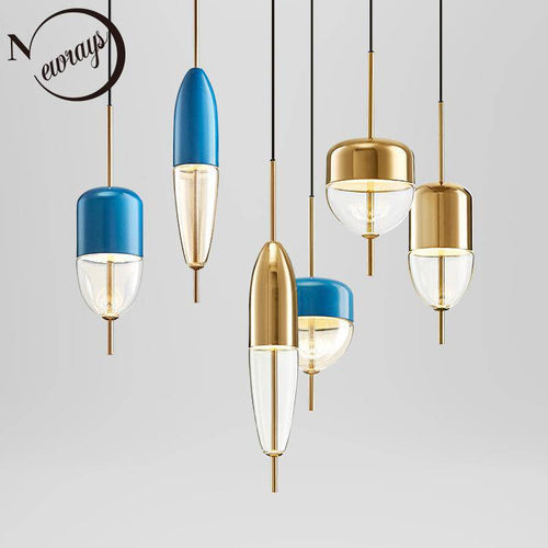 Suspension design LED à forme originale (bleue ou dorée) - vue 4 sur 10