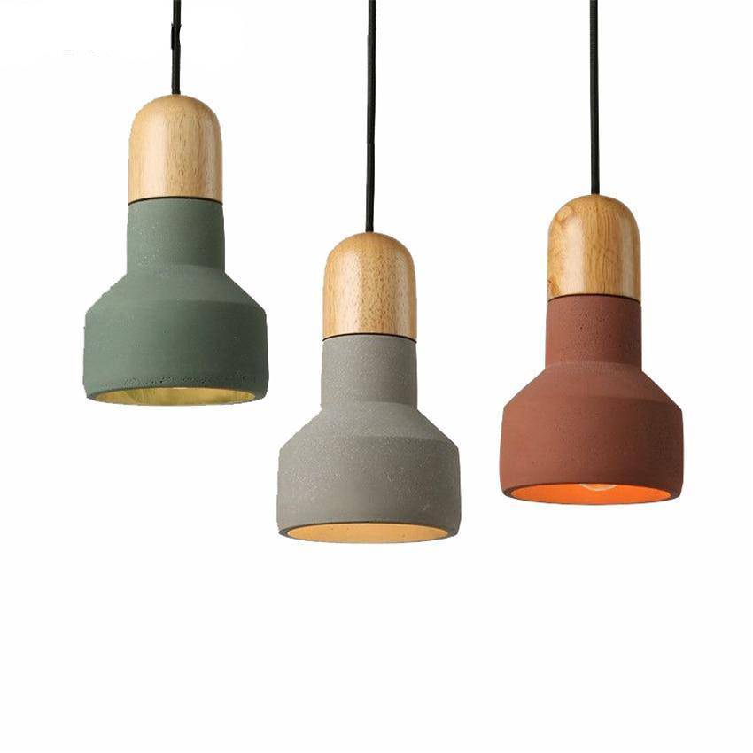 Suspension design LED en ciment et bois Nordic - vue 2 sur 5