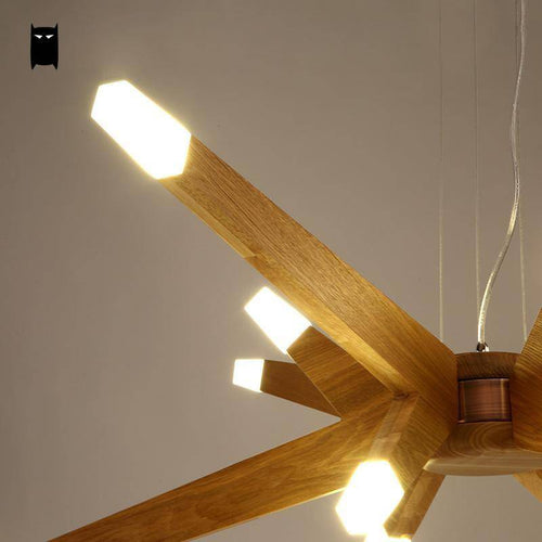 Lustre design à LED avec branches en bois Contemporary - vue 4 sur 5