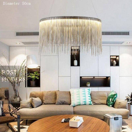 Lustre design LED avec cercle argenté et chaine en métal Villa - vue 2 sur 4