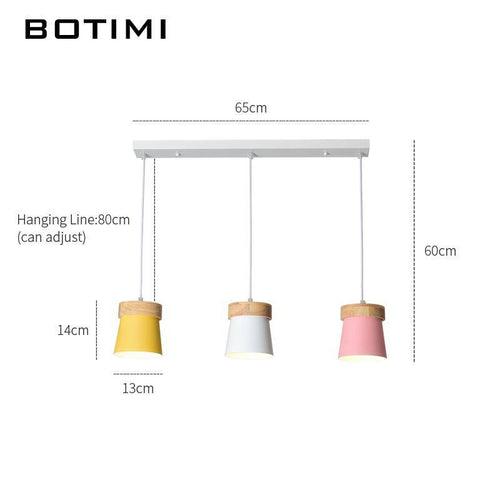 Suspension triple à LED en bois et métal de couleur - vue 6 sur 7
