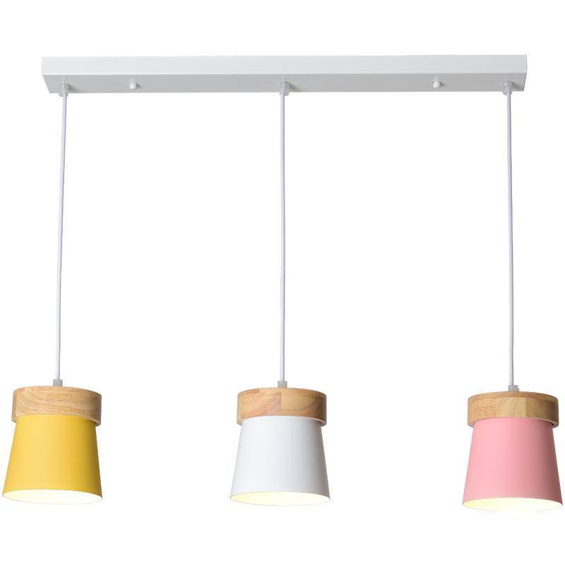 Suspension triple à LED en bois et métal de couleur - vue 7 sur 7
