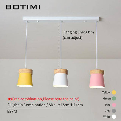 Suspension triple à LED en bois et métal de couleur - vue 4 sur 7