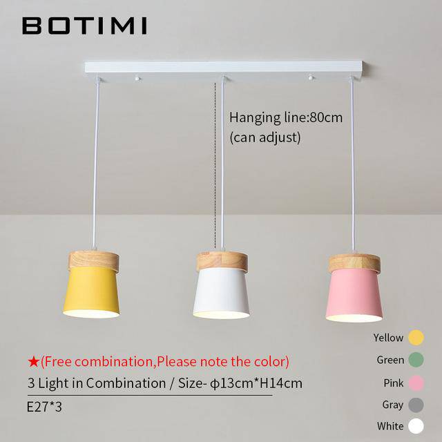 Suspension triple à LED en bois et métal de couleur - vue 4 sur 7