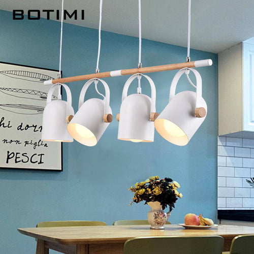 Lustre LED avec barre en bois et spots métal ajustables - vue 3 sur 5