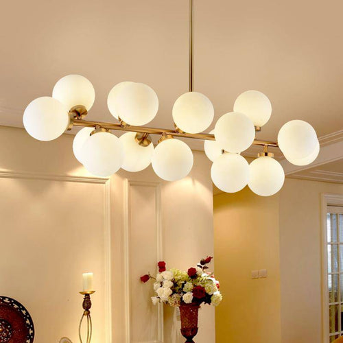 Lustre design à LED avec branche (noir ou dorée) et boules en verre - vue 3 sur 7