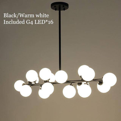 Lustre design à LED avec branche (noir ou dorée) et boules en verre - vue 4 sur 7