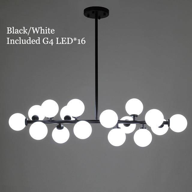 Lustre design à LED avec branche (noir ou dorée) et boules en verre - vue 5 sur 7