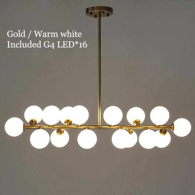 Lustre design à LED avec branche (noir ou dorée) et boules en verre - vue 4 sur 7