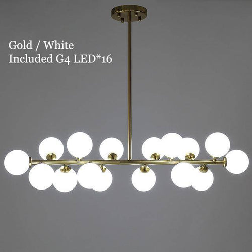 Lustre design à LED avec branche (noir ou dorée) et boules en verre - vue 7 sur 7