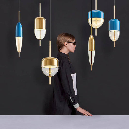 Suspension design LED à forme originale (bleue ou dorée) - vue 3 sur 10