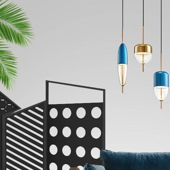 Suspension design LED à forme originale (bleue ou dorée) - vue 4 sur 10