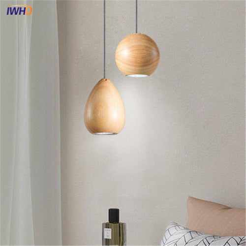 Suspension LED design boule en bois vintage - vue 6 sur 9
