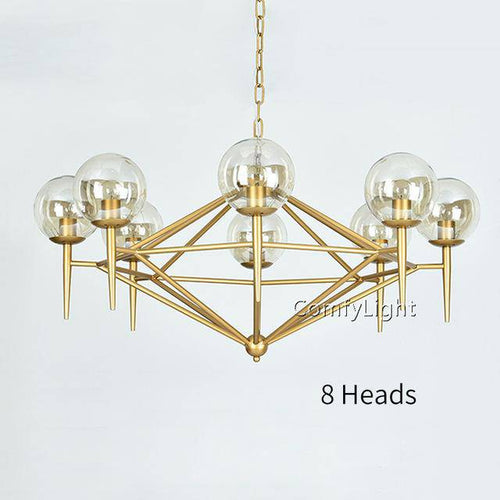 Lustre design vintage doré et boule en verre style loft - vue 7 sur 6