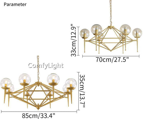 Lustre design vintage doré et boule en verre style loft - vue 6 sur 6
