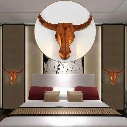 Applique murale LED en bois retro en forme de tête de cerf - vue 6 sur 8