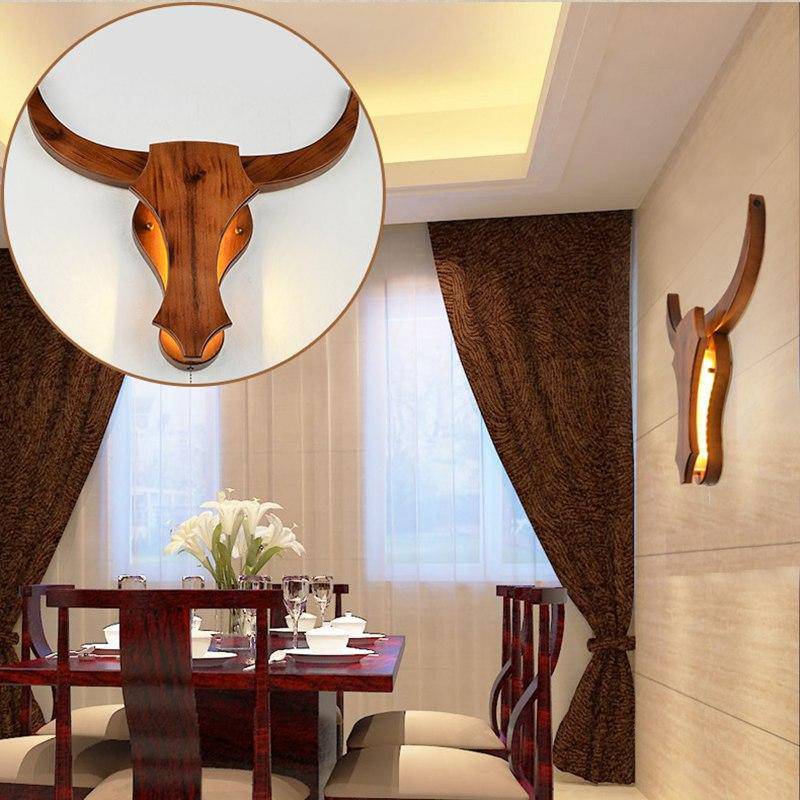 Applique murale LED en bois retro en forme de tête de cerf - vue 8 sur 8