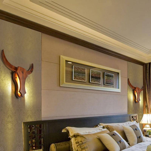 Applique murale LED en bois retro en forme de tête de cerf - vue 8 sur 8