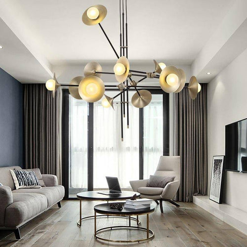 Lustre design à LED avec branches articulées et lampes dorées Modern - vue 6 sur 9