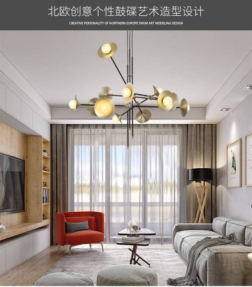 Lustre design à LED avec branches articulées et lampes dorées Modern - vue 4 sur 9