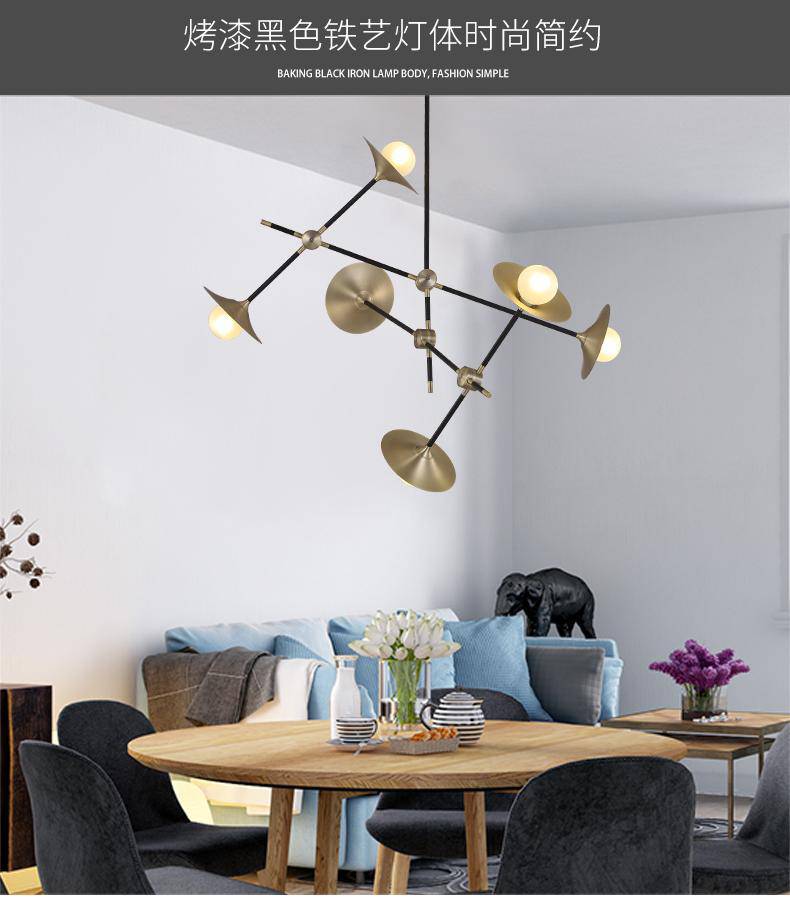 Lustre design à LED avec branches articulées et lampes dorées Modern - vue 7 sur 9
