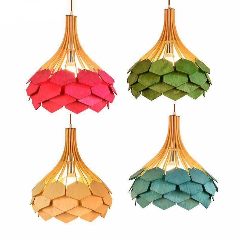 Suspension en bois et pétales de couleurs Wooden - vue 3 sur 10