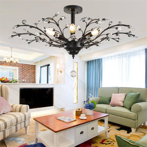 Lustre en cristal et verre branches d'arbre Vintage (noir ou doré) - vue 8 sur 9