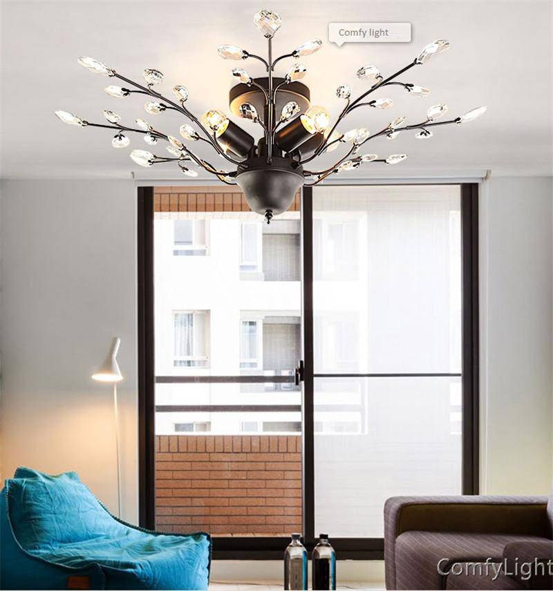 Lustre en cristal et verre branches d'arbre Vintage (noir ou doré) - vue 6 sur 9