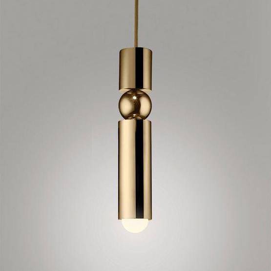 Suspension design LED tube doré avec boule - vue 4 sur 5