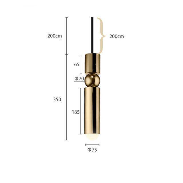 Suspension design LED tube doré avec boule - vue 5 sur 5