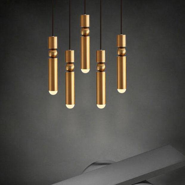 Suspension design LED tube doré avec boule - vue 2 sur 5