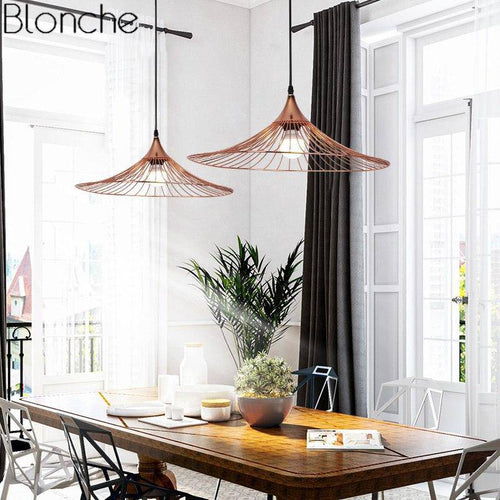 Suspension design à LED chapeau de paille coloré - vue 6 sur 8