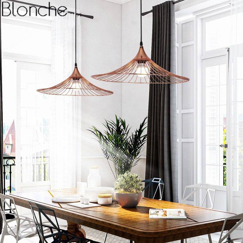 Suspension design à LED chapeau de paille coloré - vue 5 sur 8