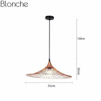 Suspension design à LED chapeau de paille coloré