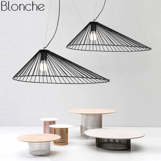 Suspension design à LED chapeau de paille noir