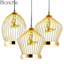 Suspension LED doré oiseau en cage
