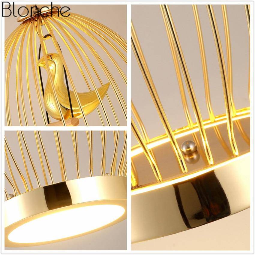 Suspension LED doré oiseau en cage - vue 7 sur 7