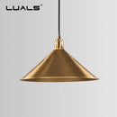 Suspension design LED en forme de cône doré Retro