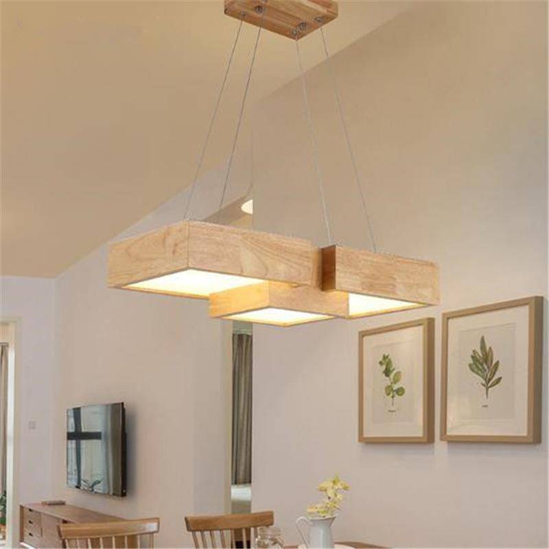 Lustre LED carrés en bois design style japonais - vue 2 sur 9