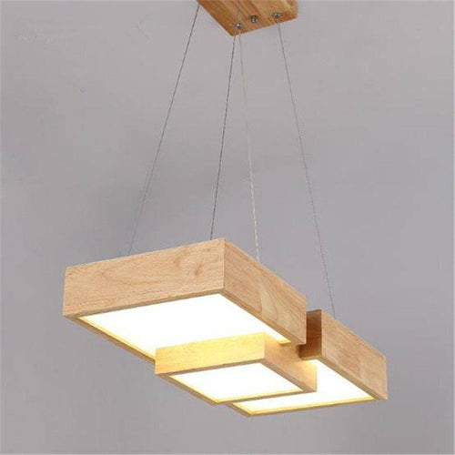 Lustre LED carrés en bois design style japonais - vue 5 sur 9