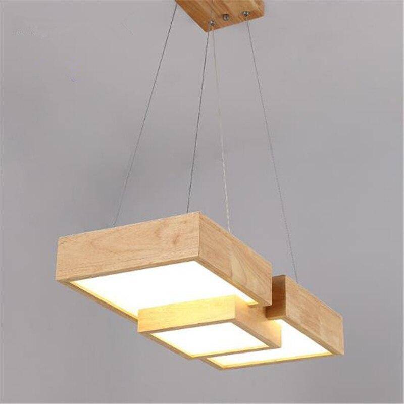 Lustre LED carrés en bois design style japonais - vue 4 sur 9
