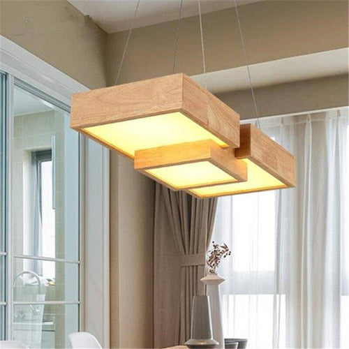 Lustre LED carrés en bois design style japonais - vue 4 sur 9