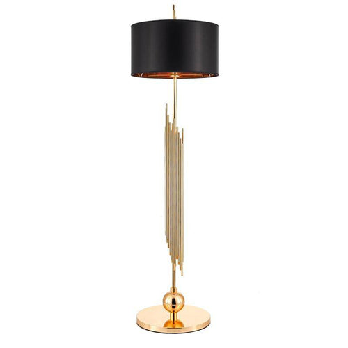 Lampadaire design doré avec abat-jour noir arrondi body - vue 8 sur 8