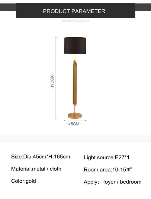 Lampadaire design doré avec abat-jour noir arrondi body - vue 7 sur 8