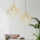 Suspension design à LED en forme de branches de cube dorée