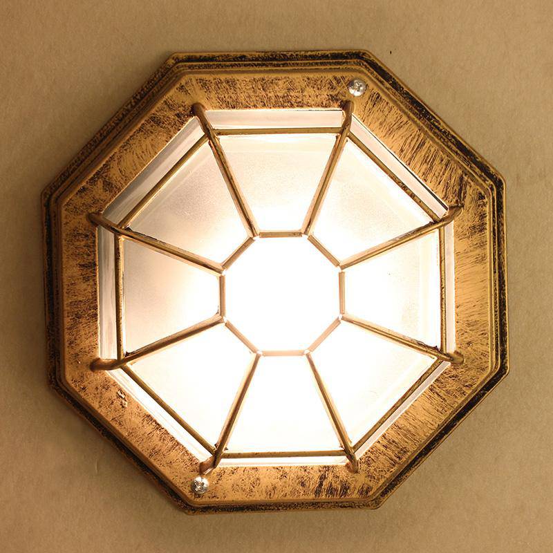 Plafonnier extérieur LED octogonal à grille vintage - vue 3 sur 3
