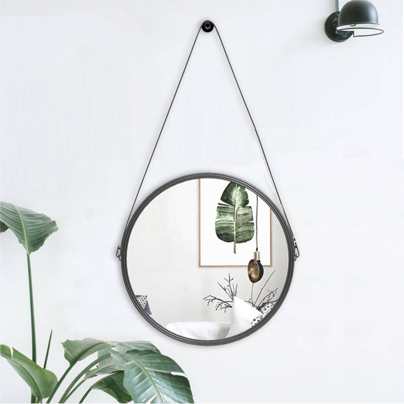 Miroir mural suspendu rond noir Leather - vue 2 sur 5