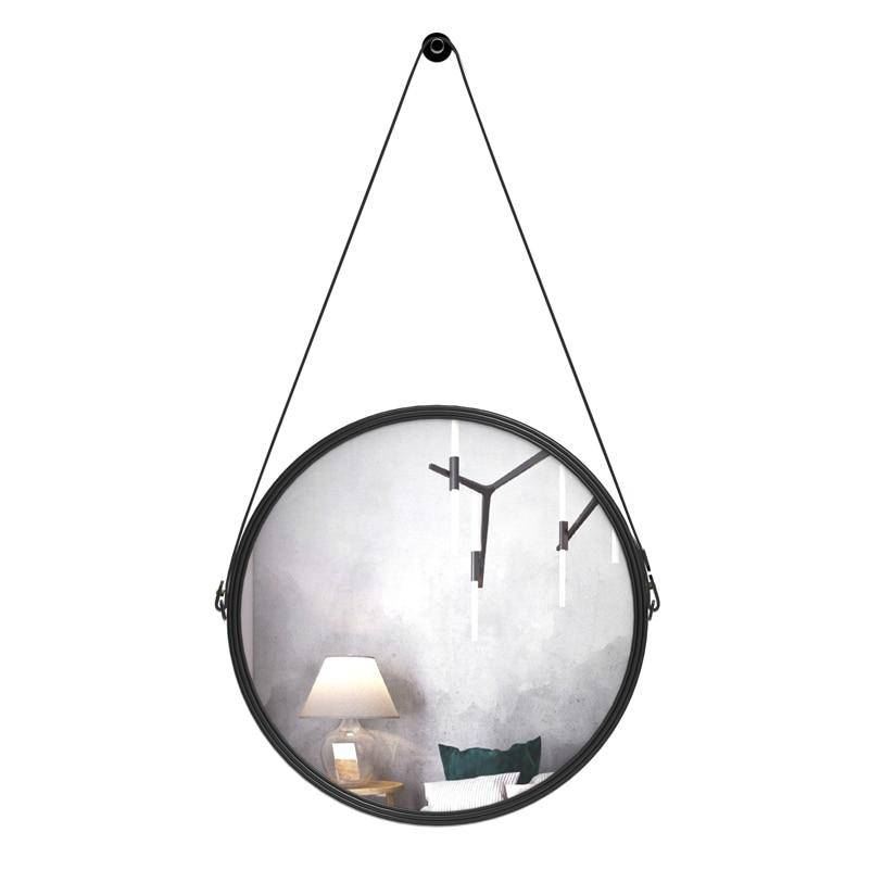 Miroir mural suspendu rond noir Leather - vue 5 sur 5